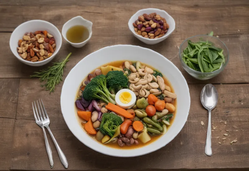 A glass of water beside a small plate of plant-based fasting-mimicking foods, illustrating two fasting approaches