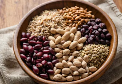 Psyllium husk and inulin fiber supplements beside colorful vegetables representing gut health and immunity