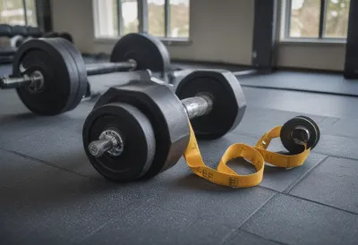 A man over 50 training with dumbbells in a bright modern gym