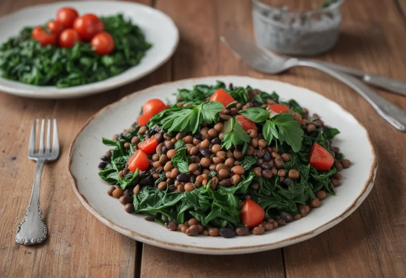 A legume-heavy slow-carb plate with beans, lentils, lean protein and vegetables