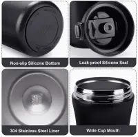 Stainless Steel Thermo Cup with Straw and Double Lid 400ml Black — Accessory view 4