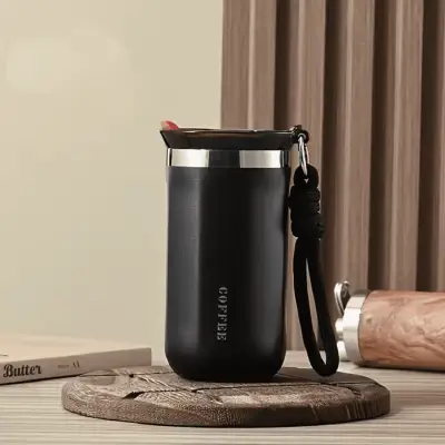 Термокружка из нержавеющей стали с ремешком для кофе 350 мл черная — Coffee — Accessory - image 1 of 7