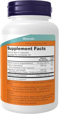 NOW Coral Calcium Plus - 100 Veg Capsules — Capsules view 2