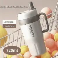 Stainless Steel Thermo Cup with Handle, Double Wall and Straw 720ml Beige & Brown — Accessory view 1