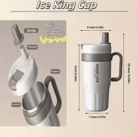 Stainless Steel Thermo Cup with Handle, Double Wall and Straw 720ml Beige & Brown — Accessory view 6