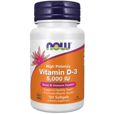 NOW Vitamin D3 5000 IU - 120 Softgels — Capsules - image 1 of 2
