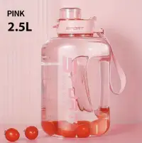 Large Sports Water Bottle 2500ml with Straw Rose