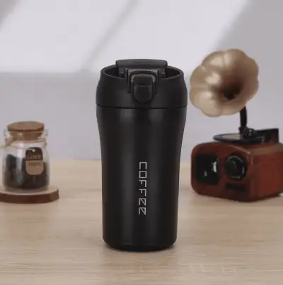 Stainless Steel Thermo Cup with Straw and Double Lid 400ml Black — Accessory - image 1 of 8