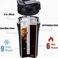 Stainless Steel Thermo Cup with Straw and Double Lid 400ml Black — Accessory view 5