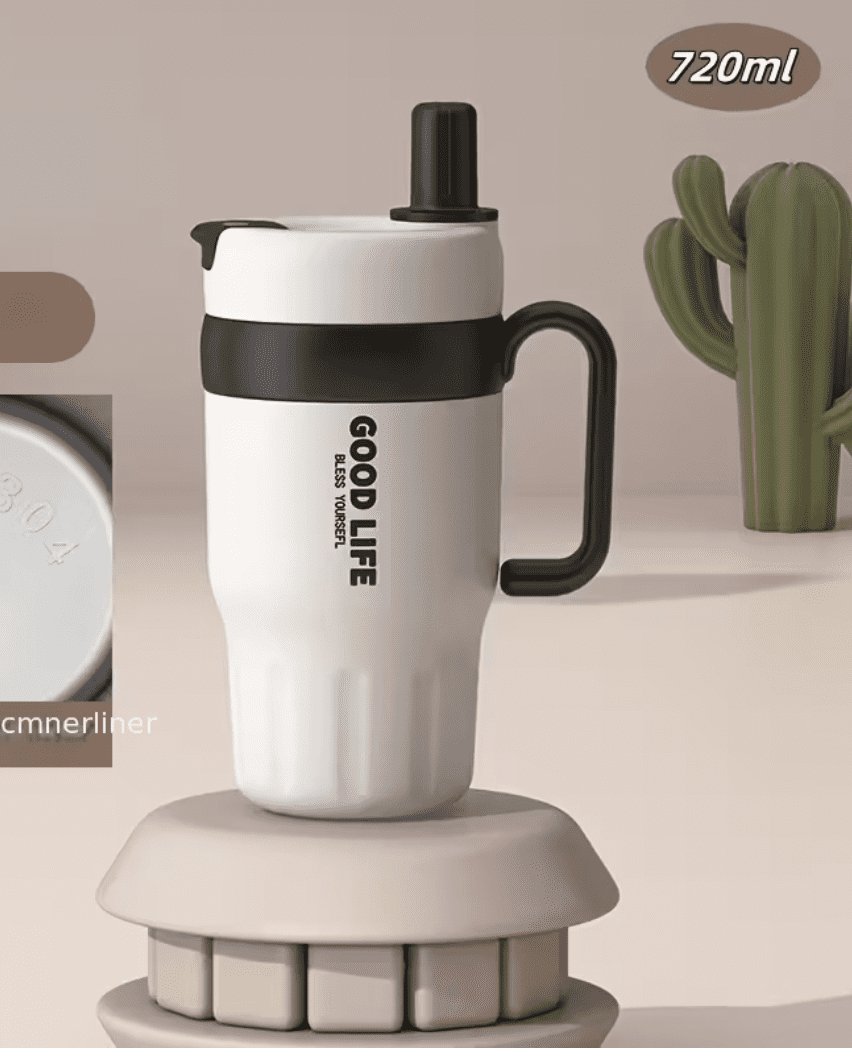 Roostevabast terasest termostass sangaga, topeltseinaga ja kõrrega 720ml beež — Accessory - image 1 of 6