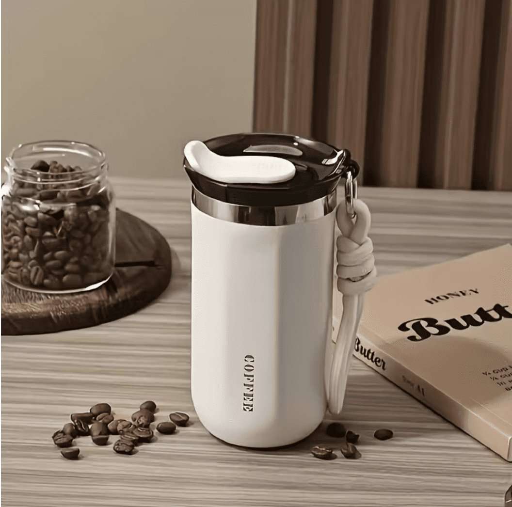 Термокружка из нержавеющей стали с ремешком для кофе 350 мл бежевая — Coffee — Accessory - image 1 of 7