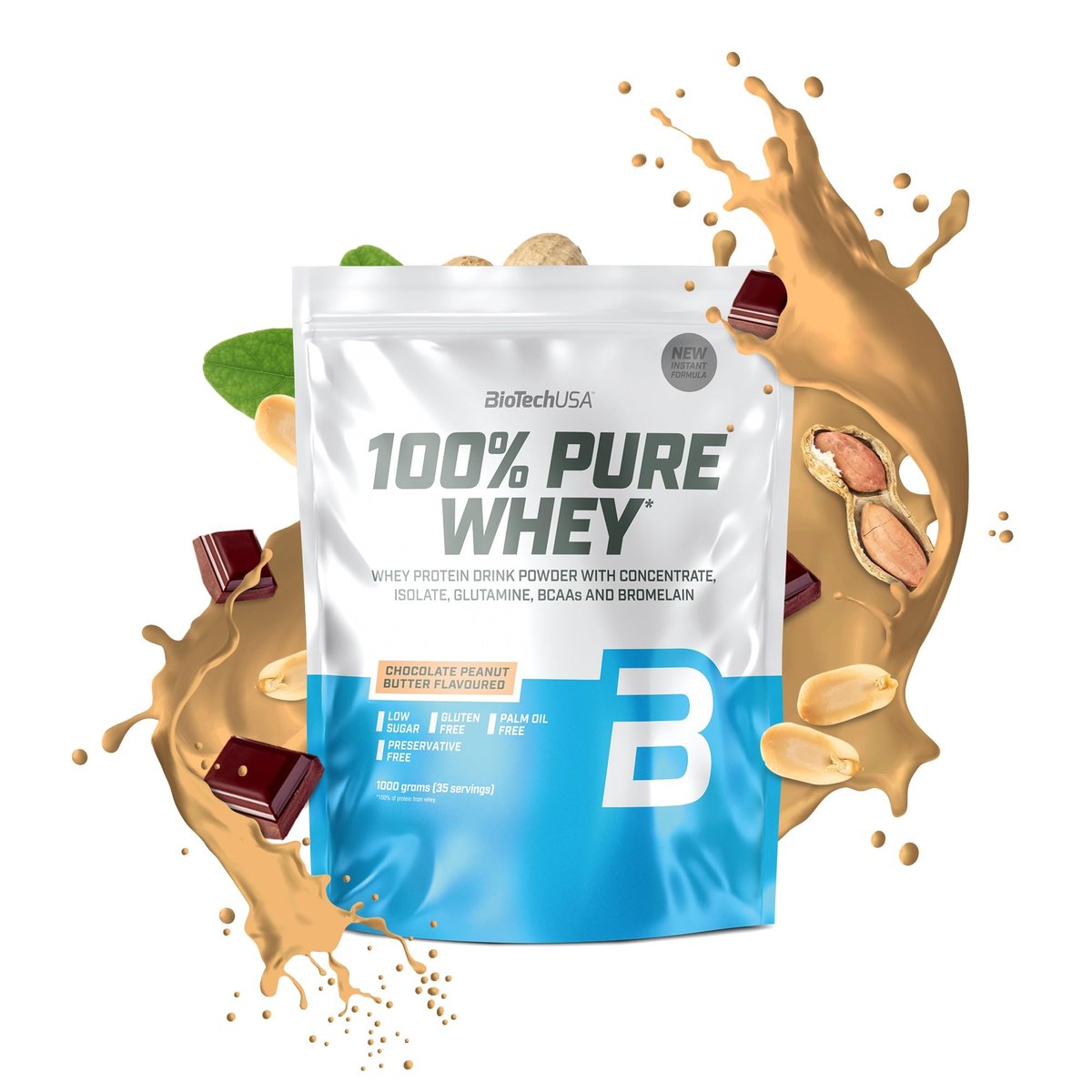 BIOTECHUSA 100% PUHAS VALGUPULBER - Šokolaadi-maapähklivõi — Peanut Butter — Powder - image 1 of 2