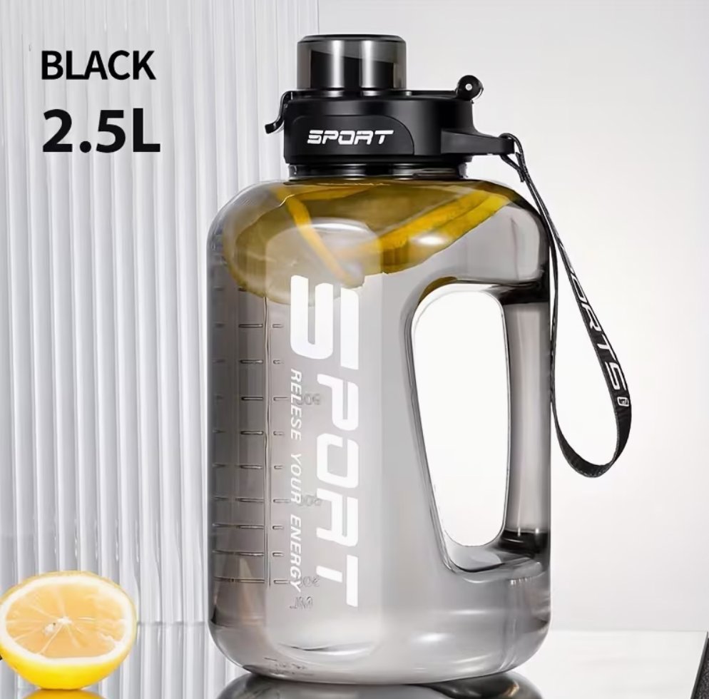 Large Sports Water Bottle 2500ml with Straw Grey — Accessory - product image